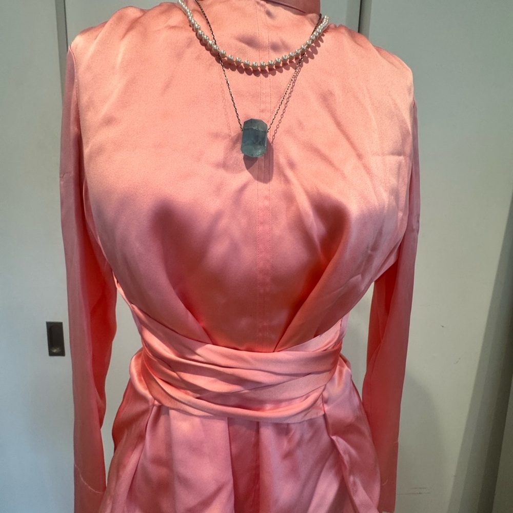 Pink 100% silk waist tie blouse - Picture 8 of 16